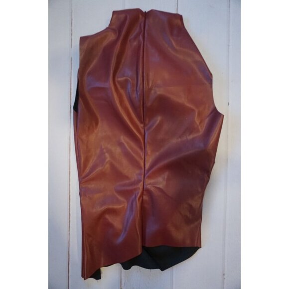 Faux Leather Pleated Sleeveless Asymmetrical Mock Neck Tank Top - Size M, NWT - Picture 4 of 7